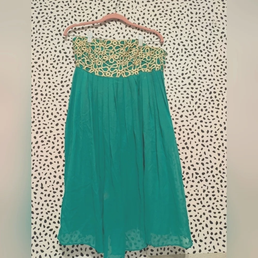 Lilly Pulitzer Jillie Strapless Dress – Sea Blue Green Chiffon – Size 8 - Picture 1 of 3